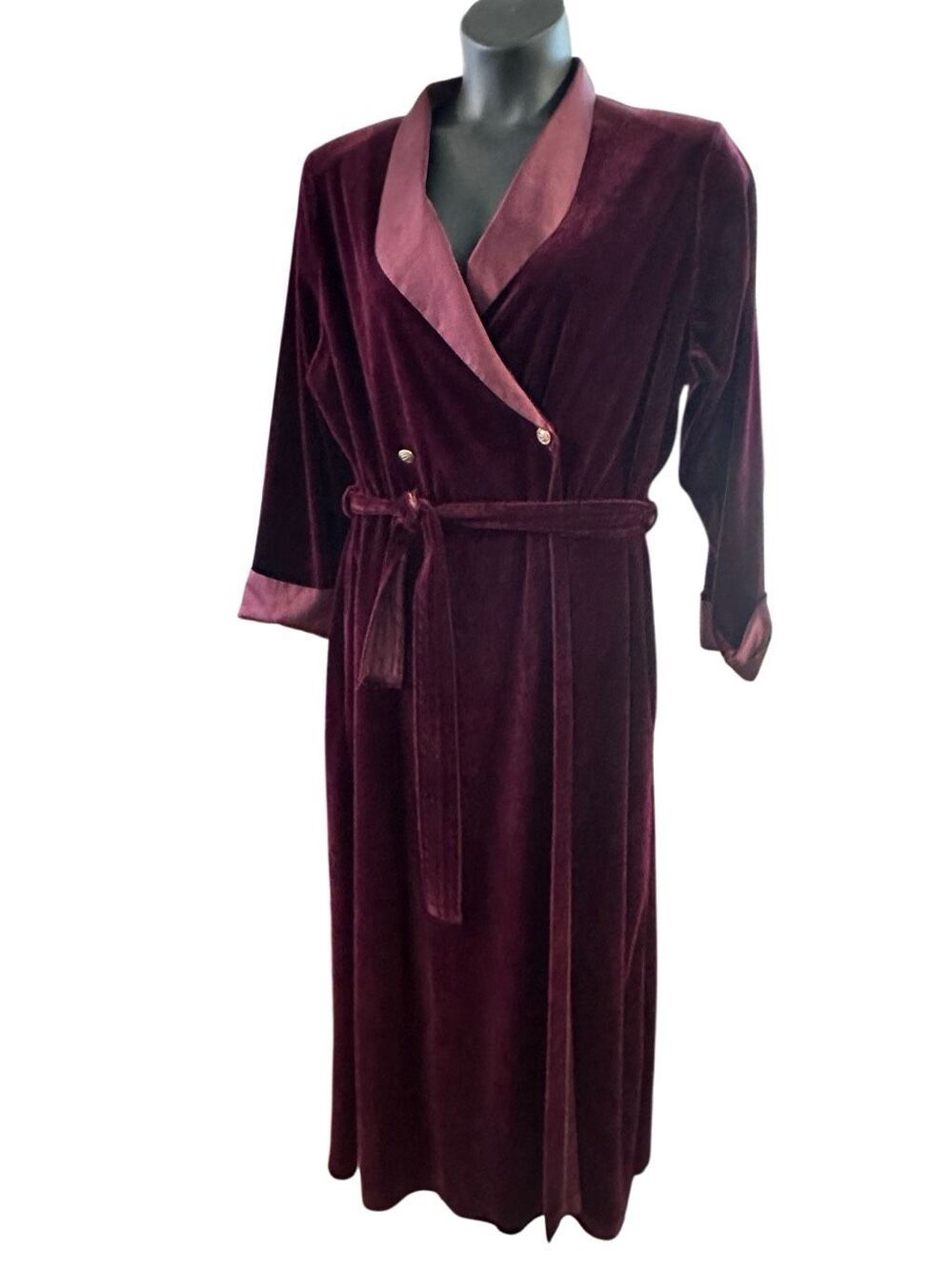 St Michael Women's Purple Burgundy Velvet Long Shawl Collar Robe Size 16-18